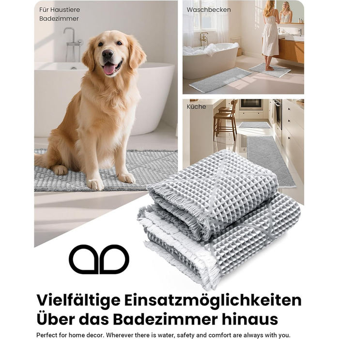 Набір килимків для ванної кімнати 2 шт. Boho стиль, сірий колір, 51x120 см + 46x77 см, нековзкі, для ванної та пральні