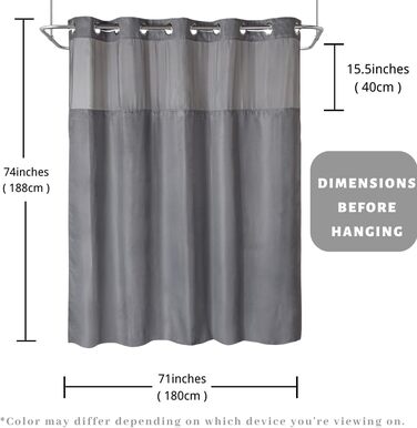 Тканинний душовий завіс з магнітними кріпленнями Snap Liner, 180x200 см (Сірий)