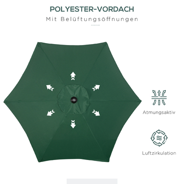 Outsunny Parasol Ø196 см, Парасолька з функцією складання, Шестигранна балконна парасолька Пляжна парасолька Вітрозахисна стабільна Ринкова парасолька Колінчастий Захист від сонця для пляжу Балкон Сад, зелений