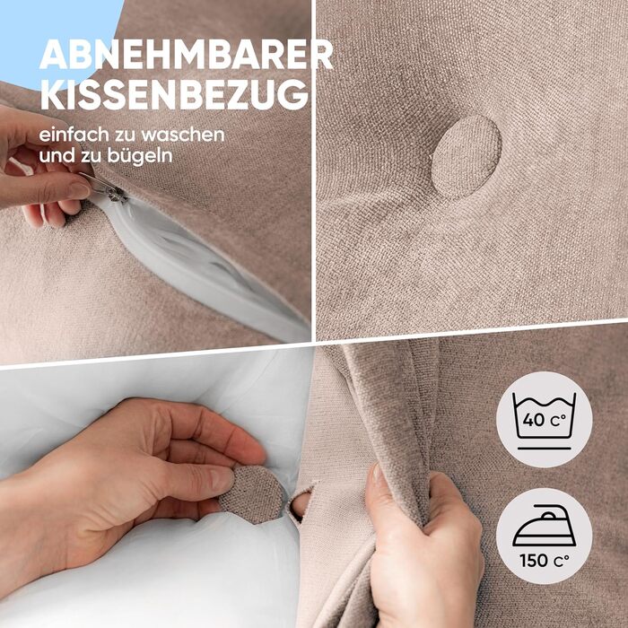 Підголовник Björn&Schiller для спини - подушка для ліжка та дивана, клиновидна подушка, спинка для стіни, сидіння, подушка для стіни, велика знімною обложкою (шампань, 70 см)