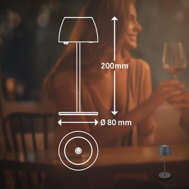 BRILONER Міні LED-лампа настільна бездротова IP44 з сенсором, регульована яскравість, акумулятор, замінне джерело світла, 8x20 см, антрацит