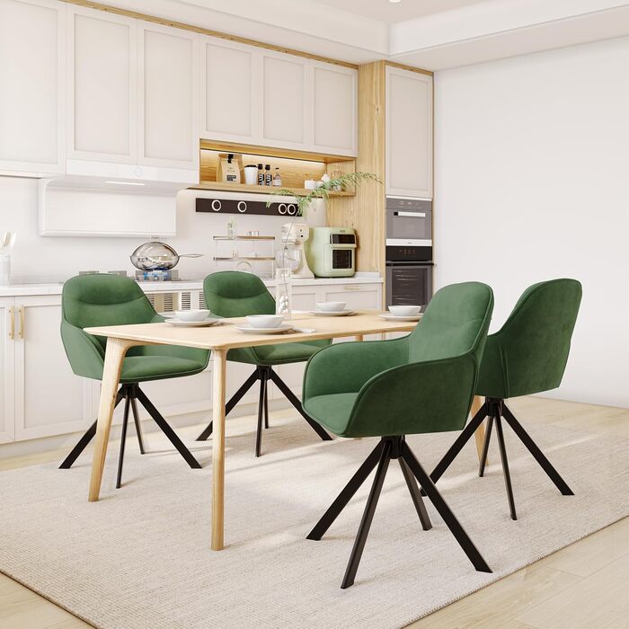 Набір обертових стільців для їдальні з підлокітниками (2 шт.), зелені