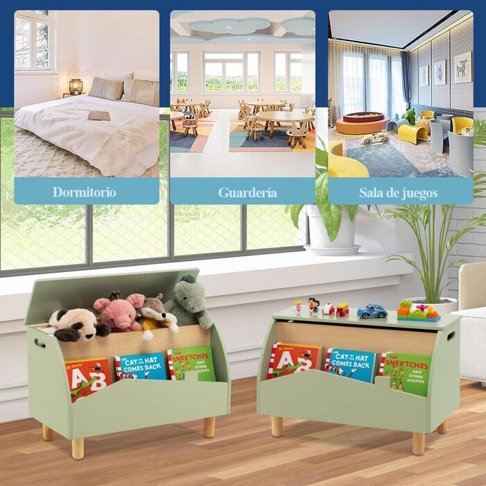 Дитяча полиця SOARS 2 в 1 для книг та іграшок з ящиком, білий та зелений, 60 x 30 x 44 см