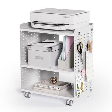 Стіл для принтера Fenge на колесах з органайзером, 3 яруси, білий (45.3x33.5x53.5 см)