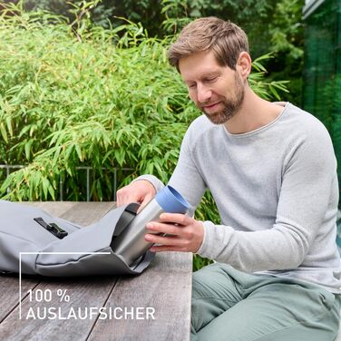 Термокружка Emsa N20210 Travel Mug Classic Isolierbecher, 0.36 л, нержавіюча сталь, 4 год гаряче, 8 год холодне, герметична, для миття в посудомийній машині, 360° клапан, синій