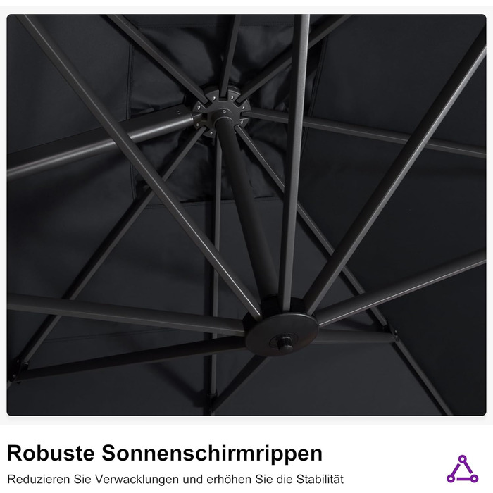 Парасолька від сонця PURPLE LEAF 350x350 см, велика садовий ампельний зонт з рукояткою, поворотом на 360° та хрестою основою для тераси та балкона, сіра