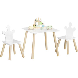 Дитячий стіл з 2 стільцями Woltu для дитячої кімнати, ігрової зони, садочка. Зручні стільці з підлокотниками. Комплект меблів з МДФ та масиву дерева, білий + світлий дуб. Квадратний стіл.