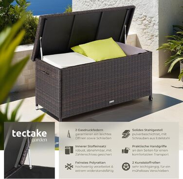 Ящик для подушок Tectake з ротангу, 270л, коричневий - водонепроникний, з замком, на колесах для саду, тераси, балкону