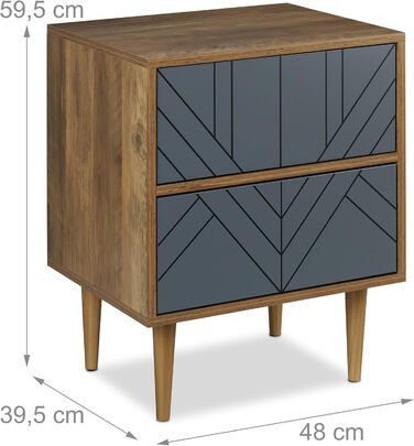 Комод Relaxdays з 2 шухлядами, сучасний, для вітальні та спальні, 59,5x48x39,5 см, коричневий/сірий, тумба-сайдборд