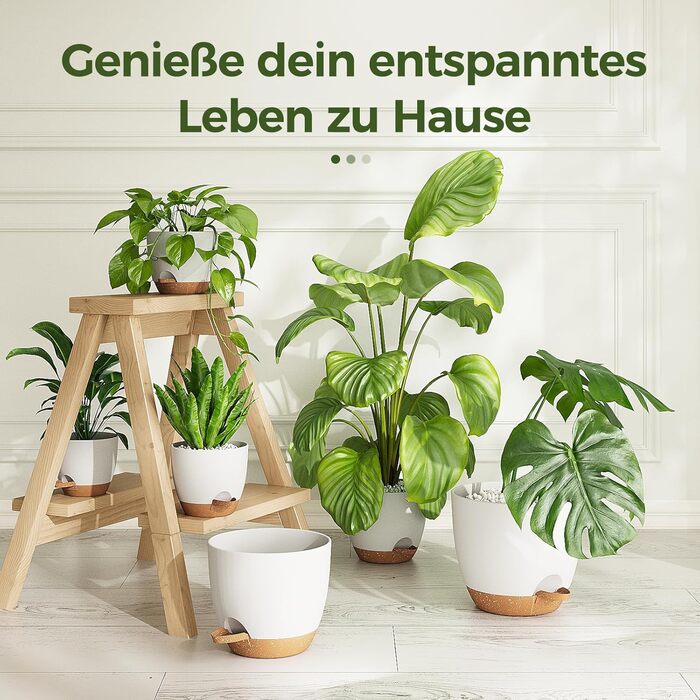 Набір горщиків для квітів Bamworld 6 шт. з автополивом, 12.7-20.3 см, з підставкою, для кімнатних рослин та розсади (білий)