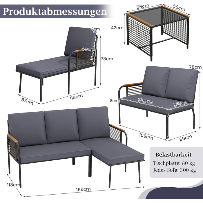 Садовий набір меблів з ротангу COSTWAY: Лаунж-комплект з столом та подушками для саду, балкону, тераси - 3-х місний сірий