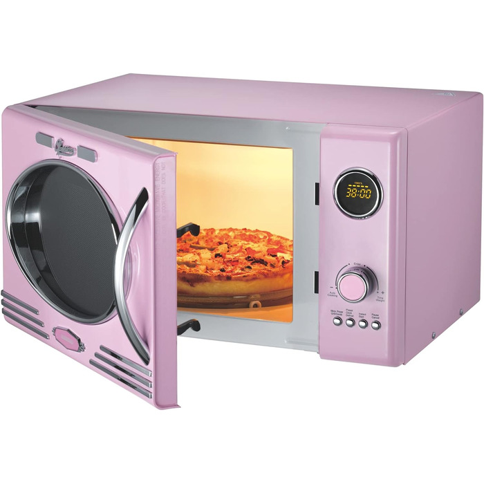 Ретро-мікрохвильова піч MELISSA 16330128 / варильна камера 1000 Вт / 23 літри, дизайнерська мікрохвильова піч з грилем / кольори (рожевий, об'єм 23 л)