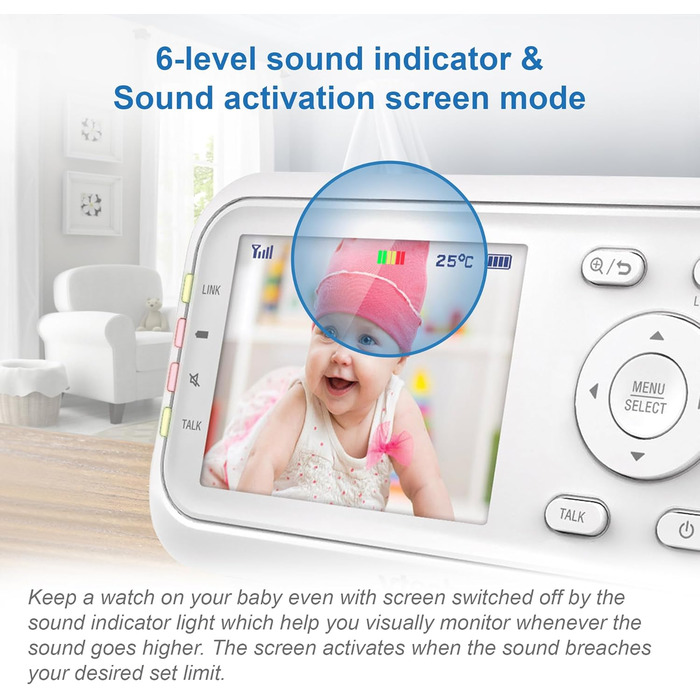 Відеоняня VTech VM3250 з LCD-екраном 7,1 см, нічним баченням, датчиком температури та радіусом дії 300 м