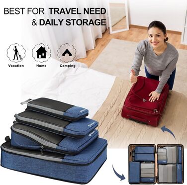 Набір компресійних органайзерів для подорожей Packing Cubes для валізи та рюкзака, 4 шт, темно-синій