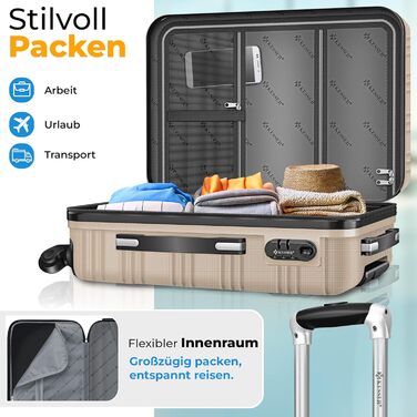 Валіза KESSER® з жорстким корпусом, вагова шалька та багажний жетон | Роликова валіза з кодовим замком, телескопічна ручка (шампань, 75 см – 120 л)