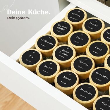 Набір скляних баночок для спецій - 24 шт. з етикетками та бамбуковими кришками, 120 мл, з дозаторами та аксесуарами. Набір контейнерів для спецій, натуральний дизайн