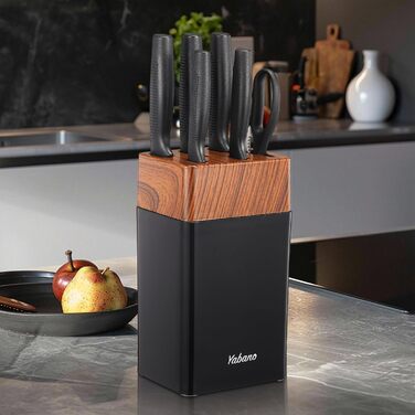 Набір кухонних ножів Yabano 7 предметів з підставкою та точилкою, кухонний набір ножів з чорним пластиковим блоком