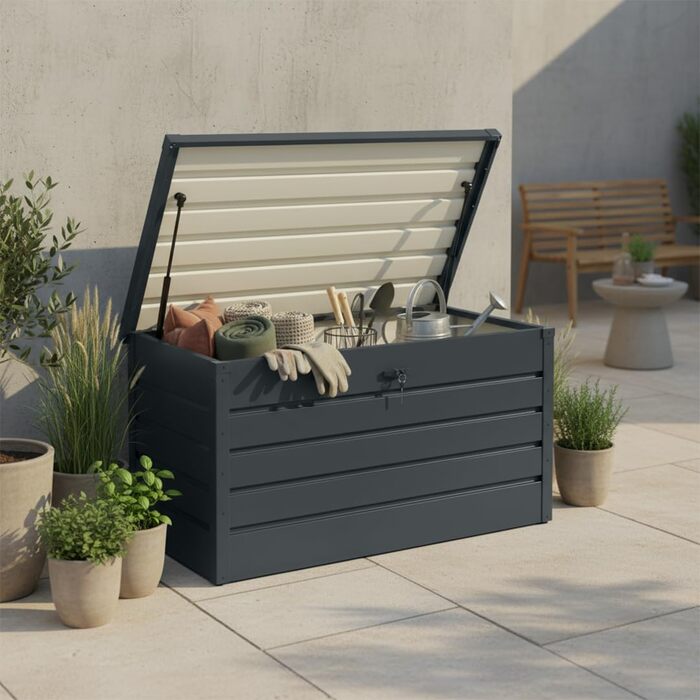 Скриня садова металева Steelsøn Dorado 350л антрацит, водонепроникна, з замком та відкидною кришкою для тераси, балкону, саду 120x62x63 см