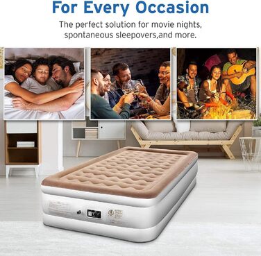 Надувне ліжко Etekcity EAM-ET2/EAM-DQE1: односпальне, для кемпінгу, 203x152x46 см, біле/коричневе