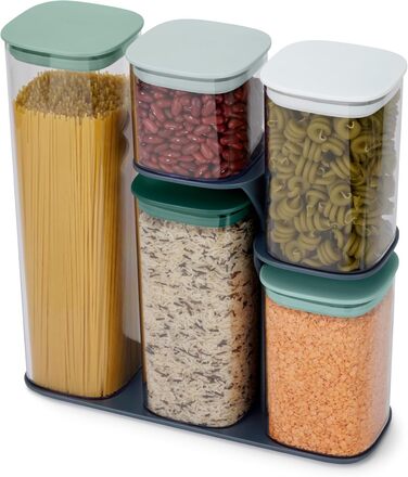 Набір Joseph Joseph з 5 контейнерів для зберігання продуктів на кухні, герметичні з функціональним тримачем, сірий