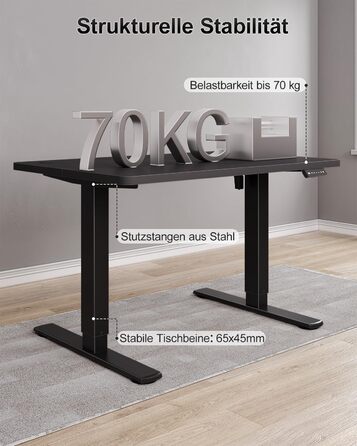 Електричний дитячий стіл Airfish, 80x60 см, регулювання висоти, пам'ять, для дому/офісу, стоячи/сидячи (чорний)