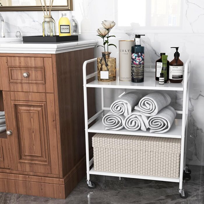 Металевий сервісний візок HDANI з 3 ярусами, на колесах, 48x30x75 см, для кухні, вітальні, бару, ванної кімнати