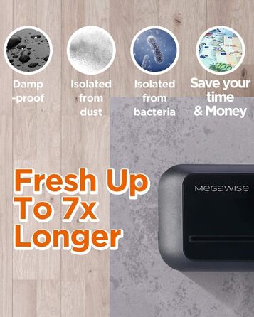 Вакууматор Megawise для продуктів 80 кПа, автоматичний вакуумний пакувальник з режимами для сухих та вологих продуктів, сріблястий (набір з 10 пакетами та різаком)