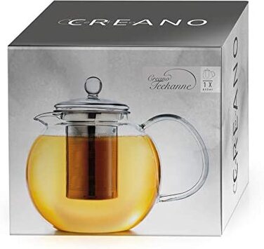 Скляний чайник Creano об'ємом 1,7 л, 3 склянки з вбудованим ситечком з нержавіючої сталі і скляною кришкою, ідеально підходить для приготування розсипного чаю, без крапель, все-в-одному (0,85 л)