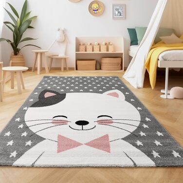 Круглий дитячий килимок Cat Design Ігровий килимок з коротким ворсом Modern Baby Room Blue (140x200 см, Pink-1)