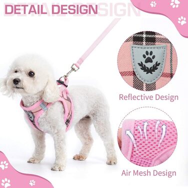 Шлейка для цуценят з м'якою сітчастою кліткою - комплект шлейки та повідця для собак (рожевий, X-Small)