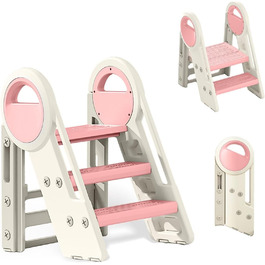 Дитячий табурет-сходилка 2-3 сходинки, регульована висота, складана, для ванної, дитячої кімнати, кухні (рожевий + білий)