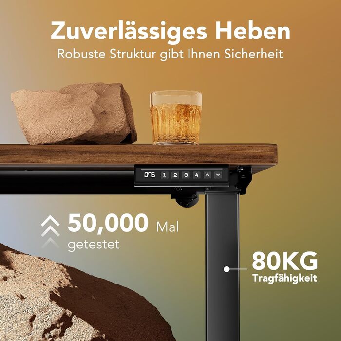 Регульований стіл HUANUO з пам'яттю висоти, електричний стіл для дому, офісу та комп'ютера, стоячий стіл (темно-горіховий, 160 x 80 см)