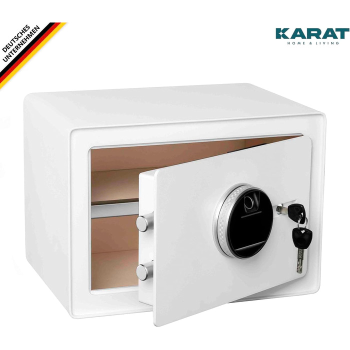 Сейф для меблів KARAT Tresor з датчиком відбитка пальця - 25 x 35 x 25 см, білий. Електронний та комбінаційний замок, настінний сейф для дому з ричагами (Murowa)