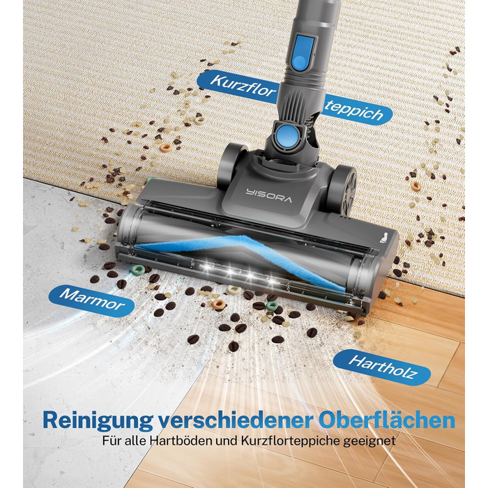 Бездротовий акумуляторний пилосос для дому, 25000Pa, 175W, 50 хвилин роботи, антизаплутана щітка, самостійна парковка, легкий, для килимів, твердих поверхонь, шерсті тварин (блакитний)