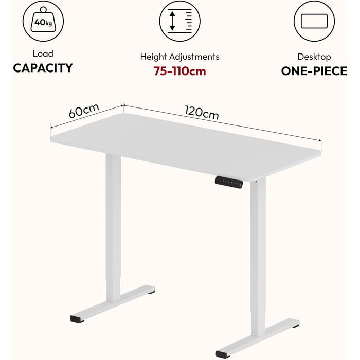 Регульований стіл Sanodesk 110x60 см з суцільною стільницею - компактний стоячий стіл для маленьких приміщень, ергономічний та стильний, білий