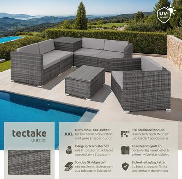 Набір садово-патіо меблів Tectake з коробкою для зберігання подушок, стіл зі скляною стільницею, сірий (403829)