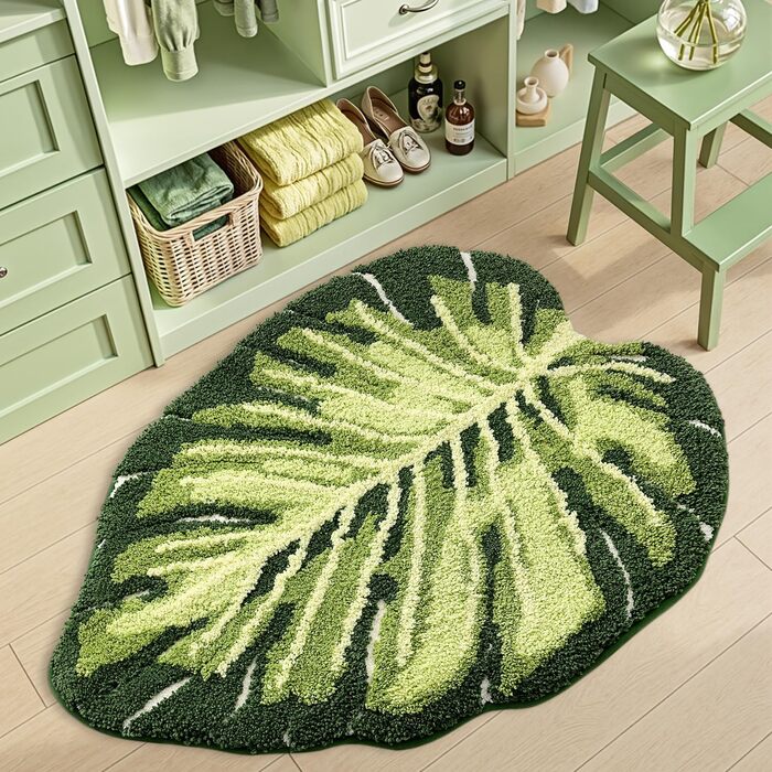 Килимок для ванної кімнати DEXI Ovale - антиковзаючий, з малюнком, 80x120 см, Monstera