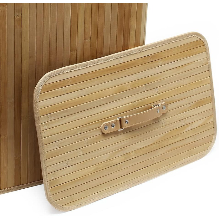 Ящик для білизни Wiltec 105 л натуральний кошик для білизни з кришкою з бамбука складний ящик для білизни з мішковиною з 2 відділеннями для сортування брудної білизни