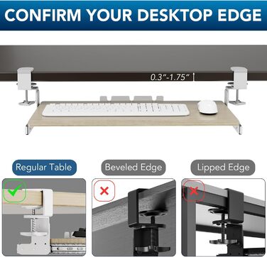 Висувна підставка для клавіатури під стіл з К-кріпленням, великого формату, стійка, ковзна, платформа для клавіатури 838 мм x 280 мм, висувна платформа, комп'ютерна шухляда для набору тексту (дуб)