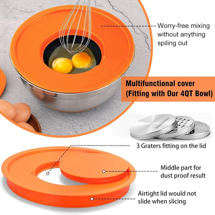 Набір міксерів BEWOS 7 шт. з кришкою, нержавіюча сталь, різні розміри (0.7-4.5 Qt)