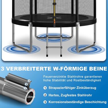 Батут Devoko вуличний Ø183/228/305/366/427 см з сіткою, драбиною та захисним покриттям для дітей та дорослих, сертифікат GS