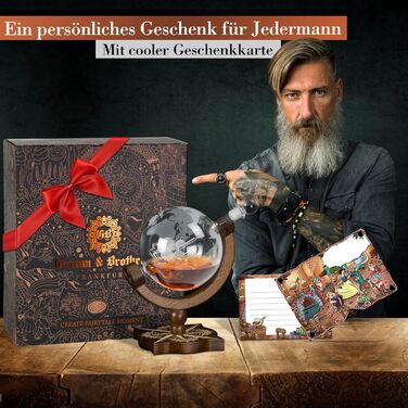 Karafe для віскі Grimm & Brothers Kompass ECHTHOLZ 850ml з привітальною листівкою - аксесуари для віскі, подарунок для чоловіків, глобус, подарунковий набір