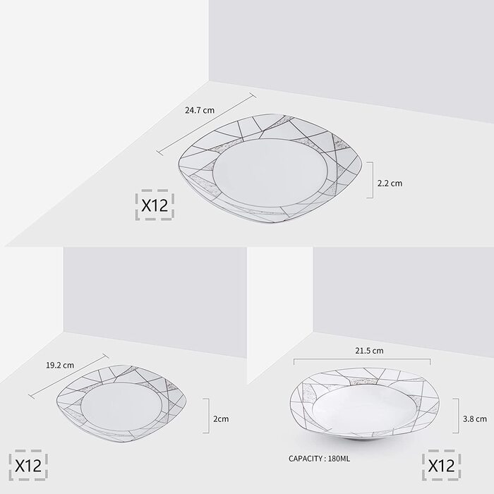 Сервіровка на 48 столових приладів серія Серена/ Набір посуду beinhatlet Миски для пластівців, десертні тарілки, обідні тарілки і супові тарілки сервіровка страв на 12 осіб (набір посуду з 36 предметів)