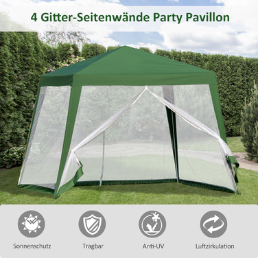 Outsunny Garden Альтанка Marquee 3x3 м стійка від погодних умов з москітною сіткою, металом і поліестером, ідеально підходить для вечірок на свіжому повітрі, зелена