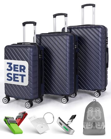 Набір валіз Onbest 3 шт. XXL (20', 24', 28') з ABS, з колесами, + вага – блакитний