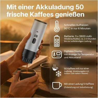 Портативна кавомашина MMOBIEL: електрична еспресо-машина з підігрівом, USB-C, для кави та капсул. Ідеально для подорожей, кемпінгу, дому, офісу. Білий колір + підставка