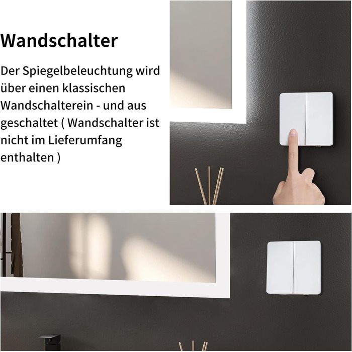 Дзеркало для ванної кімнати LED 40x60 см з підсвіткою, сенсорне керування, 3 кольори світла, IP67, A++, для ванної/вітальні