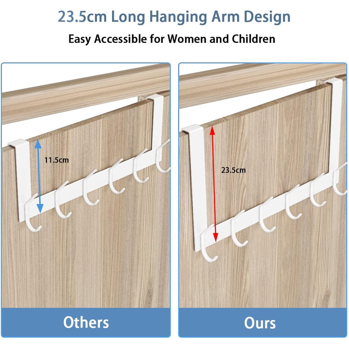 Дверні гачки YUMORE з 12 міцними гачками з нержавіючої сталі для спалень, пальто, курток, гаманців, сумок, одягу та рушників (нержавіюча сталь 304, ) (до 2,1 см, білий-2,1 см)