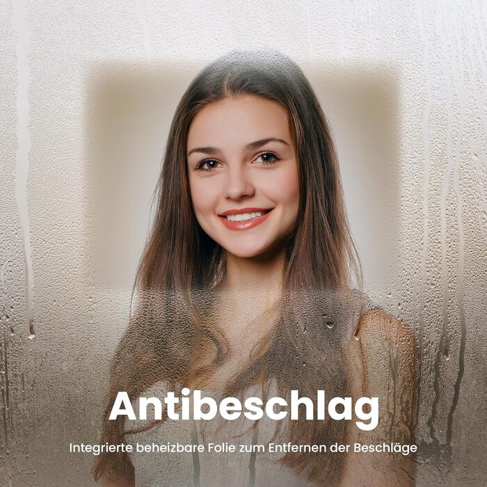 Дзеркало для ванної кімнати EMKE LED 90x70 см з підсвічуванням, годинником та захистом від запотівання, IP44