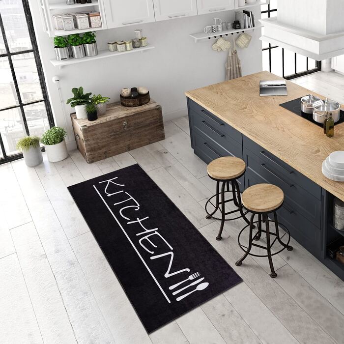 Домашній кухонний килим Pasha cm Kitchen black / кухонний килимок можна прати при температурі 30 C / кухонний килимок не ковзає і простий у догляді / килим для кухні, передпокою, спальні або вітальні (80x300, кухня-1)